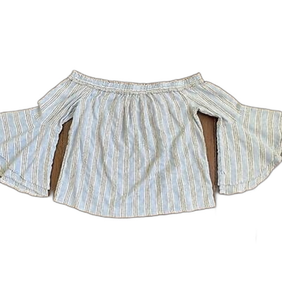 LUCKY BRAND off the shoulder bell sleeve striped top size small blue white - Picture 4 of 6